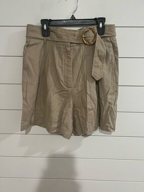 Rachel Zoe Beige High-Waist Belted Linen Shorts